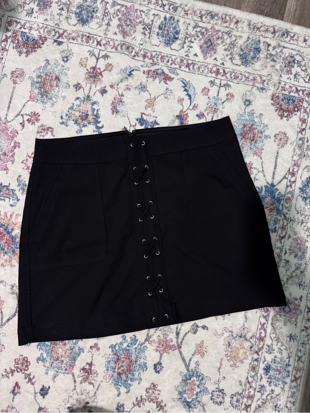 Express Black Lace-Up Front Mini Skirt